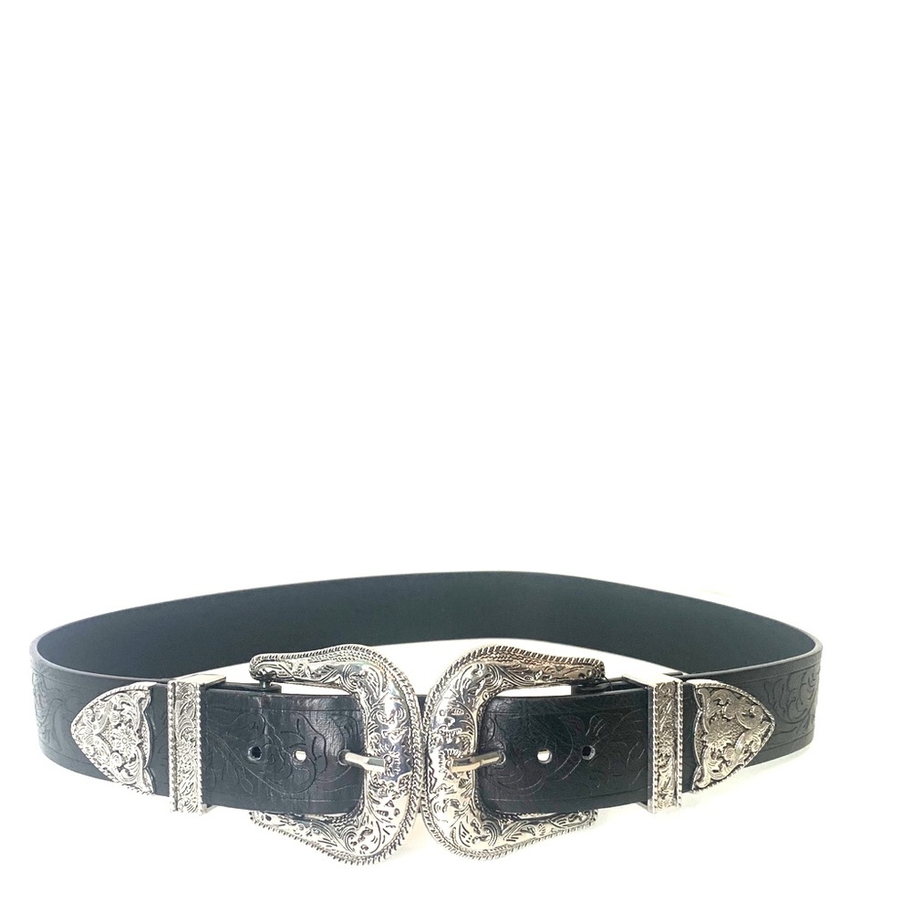 Leather belt, double Buckles western style design.
